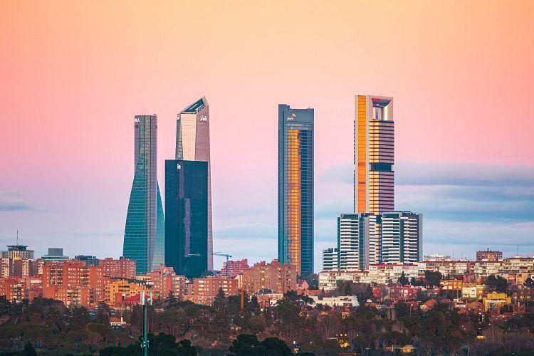 Aerial view of skyscrapers in Cuatro Torres Business Area in Madrid, Spain. (Carlos Martinez/Belbex)